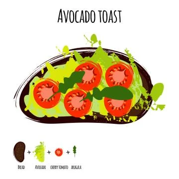 Vector illustration avocado hummus toasts with tomatoes Stock Illustration