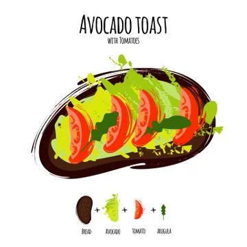 Vector illustration avocado hummus toasts with tomatoes Stock Illustration