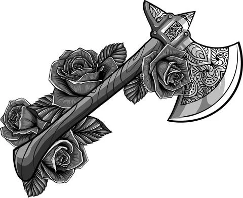 Vector illustration of axe with roses design Illustrazione stock