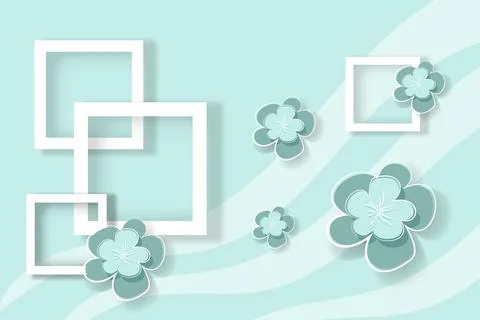 Vector illustration. Azure background with 3d frames, flowers and waves. Stockillustratie