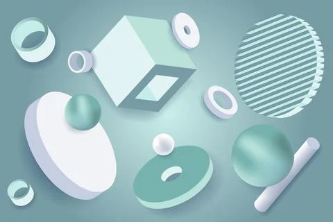 Vector illustration. Azure, green background with 3D geometric shapes, vector Stock Illustration