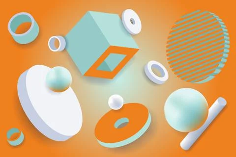 Vector illustration. Azure - orange background with 3D geometric shapes, Stock Illustration