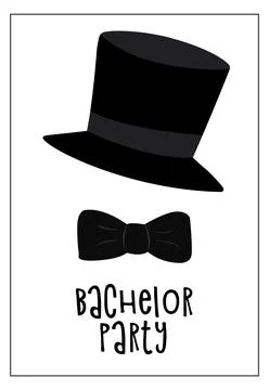 Vector illustration for bachelor party with hat and bow tie on white background Stock Illustration