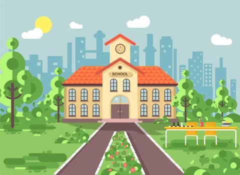 Vector illustration back to school architecture two-story building with porch Ilustración de archivo