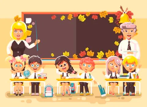 Vector illustration back to school cartoon characters schoolboy schoolgirls 스톡 일러스트