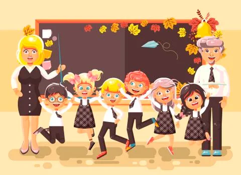 Vector illustration back to school cartoon characters schoolboy schoolgirls 스톡 일러스트