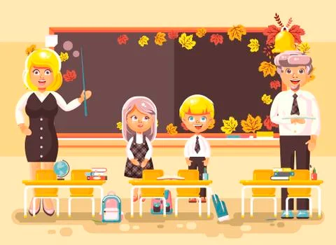 Vector illustration back to school cartoon characters schoolboy schoolgirls Stock Illustration