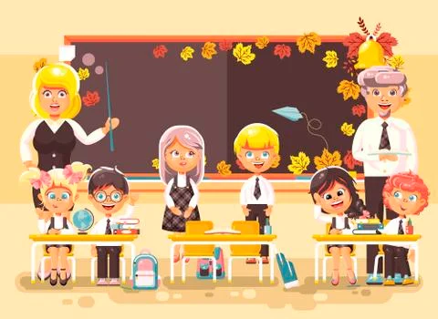 Vector illustration back to school cartoon characters schoolboy schoolgirls 스톡 일러스트