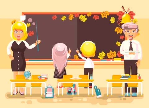 Vector illustration back to school cartoon characters schoolboy schoolgirl Stock Illustration
