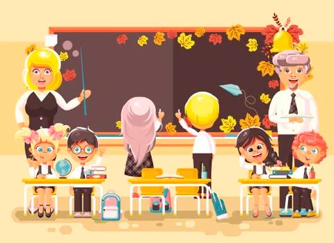 Vector illustration back to school cartoon characters schoolboy schoolgirl Stock Illustration