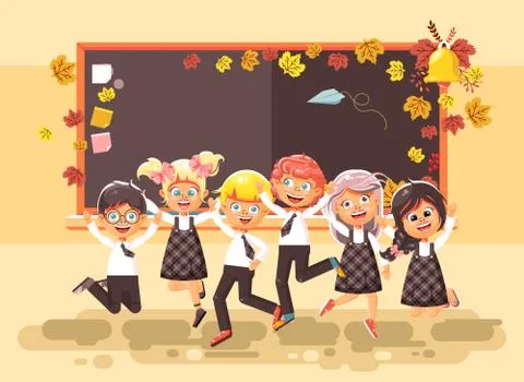 Vector illustration back to school cartoon characters schoolboys schoolgirls 스톡 일러스트