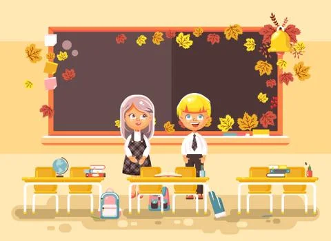 Vector illustration back to school cartoon two characters schoolboy and Stock Illustration