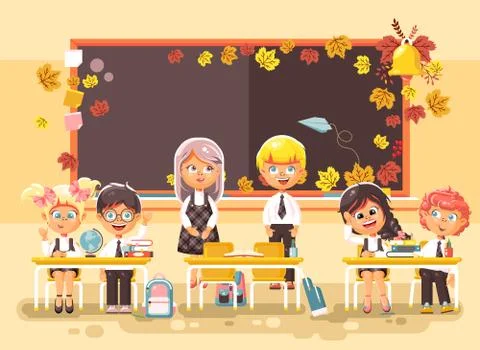 Vector illustration back to school cartoon characters schoolboy schoolgirl Stock Illustration