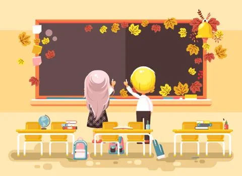 Vector illustration back to school cartoon characters schoolboy schoolgirl Stock Illustration