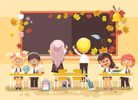 Vector illustration back to school cartoon characters schoolboy schoolgirls 스톡 일러스트