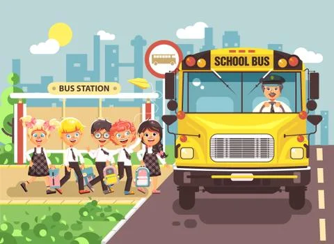 Vector illustration back to school cartoon characters schoolboy schoolgirls 스톡 일러스트