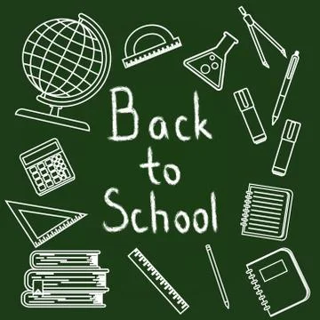 Vector illustration of back to school concept. Chalk board. Ilustración de archivo