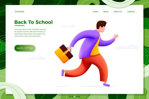 Vector illustration back to school concept - cartoon running boy with schoolbag Illustrazione stock