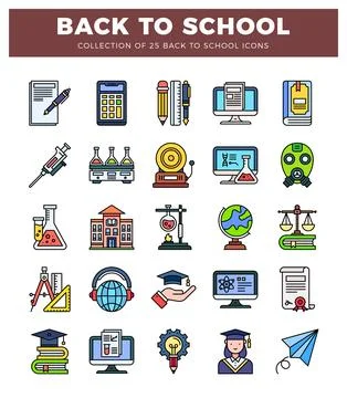 Vector illustration of back to school icons in flat design style. Stockillustratie