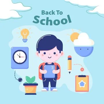 Vector Illustration, background back to school event with children and element Illustrazione stock