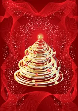 Vector illustration background of Christmas tree over red foliage Stock Illustration