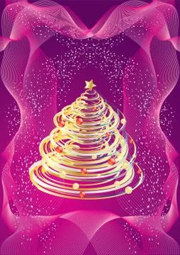Vector illustration background of Christmas tree over pink foliage Stock Illustration