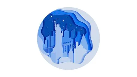 Vector illustration background circle icon flat style architecture buildings Stock Illustration