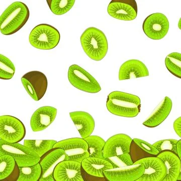 Vector illustration background of falling ripe green kiwi. Pattern kiwifruit Stock Illustration