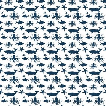 Vector illustration background image consisting of silhouettes of ocean mamma Stock Illustration