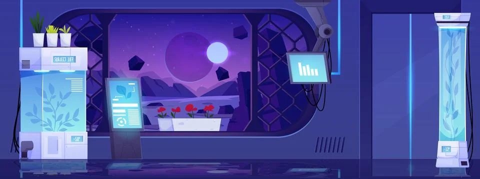 Vector illustration of background with image of space laboratory where plants Stock Illustration