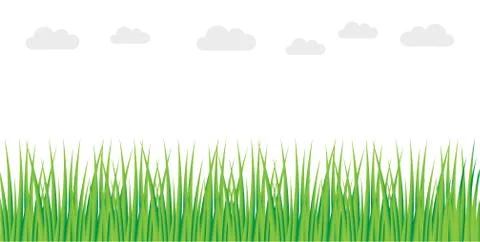 Vector illustration of a background of meadow grass with clouds. Stock Illustration