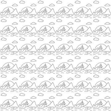 Vector illustration background seamless image pattern contour landscape small Illustrazione stock