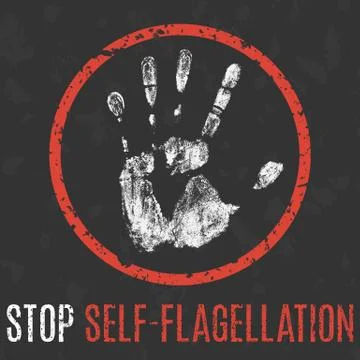 Vector illustration. The bad character traits. Stop self-flagellation sign. 스톡 일러스트