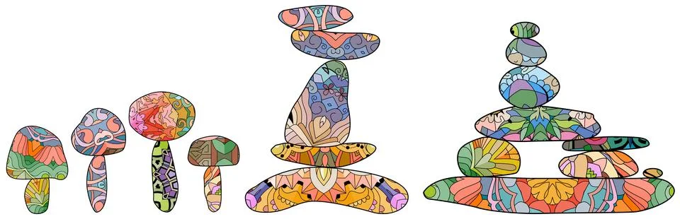 Vector Illustration of balance made of colored stones. Ilustração Stock