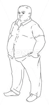 Vector illustration of a bald man with obesity. The fat man stands with his Stock Illustration