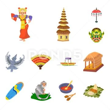 Vector illustration of bali and indonesia symbol. Set of bali and ...