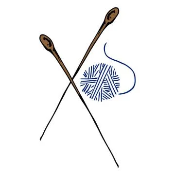 Vector illustration of a ball of thread with knitting needles. Hand drawn thr Stock Illustration