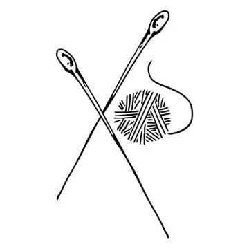 Vector illustration of a ball of thread with knitting needles. Hand drawn thr Stock Illustration