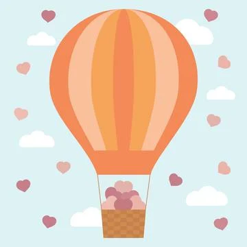 Vector illustration. Balloon with hearts. The clouds. 스톡 일러스트