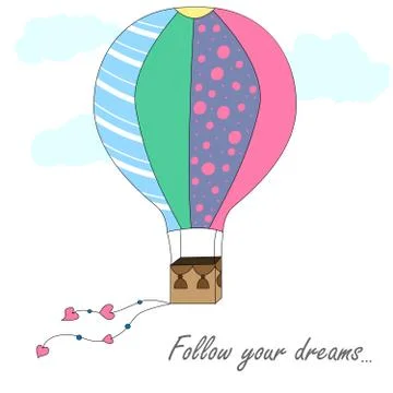 Vector illustration of a balloon in the sky with clouds. Prints for T-shirts. 库存插图