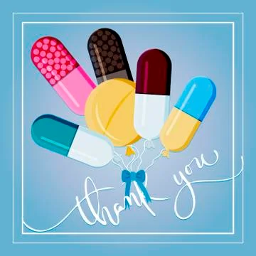 Vector illustration of balloons in the form of tablets and pills. A thank you Stock Illustration