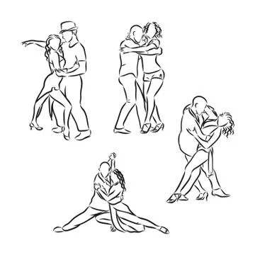 Vector illustration of ballroom dancing couples, dancing, vector sketch illus Stock Illustration