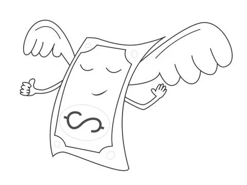Vector illustration of a banknote with wings on a white background. Hand draw Stock Illustration
