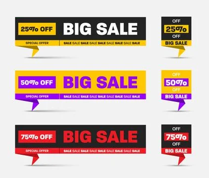 Vector illustration of a banner with geometric elements, 25,50,75% discount.. Stock Illustration