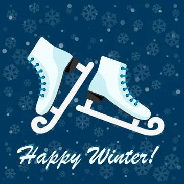 Vector illustration banner hello witer with skates Stock Illustration
