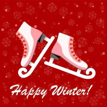 Vector illustration banner hello witer with skates Stock Illustration