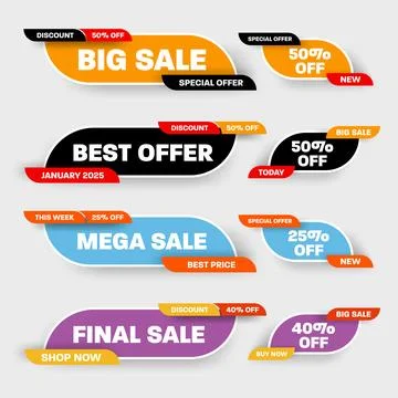 Vector illustration of banner with mega, final sale 25%, 50%, poster for bu.. Stock Illustration