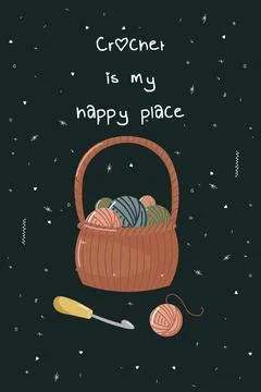Vector illustration for banner or postcard with knitting supplies. Basket with Stock Illustration
