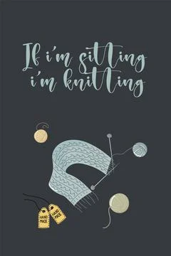 Vector illustration for banner or postcard with knitting supplies. Knitted .. Stock Illustration