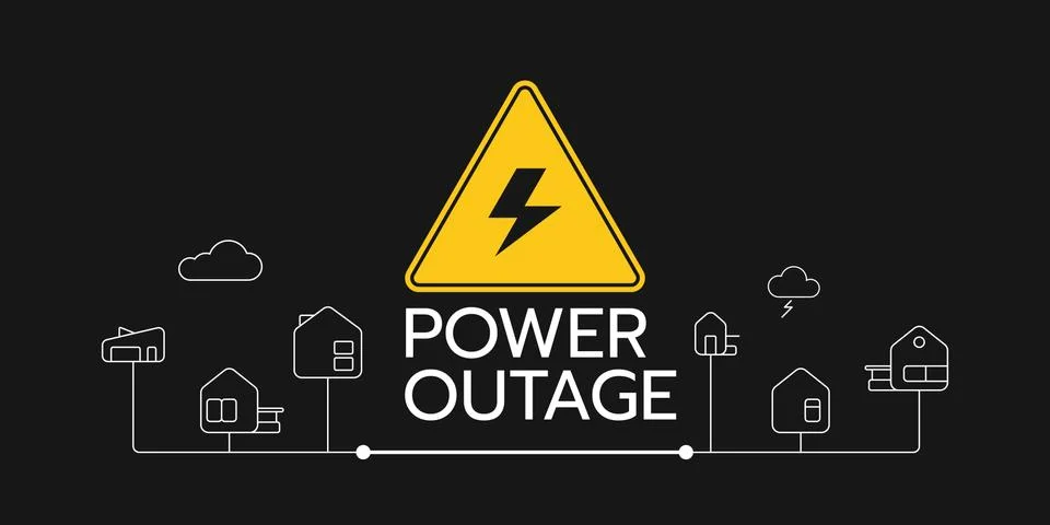 Vector illustration of the banner of a power outage with a warning sign. Stock Illustration